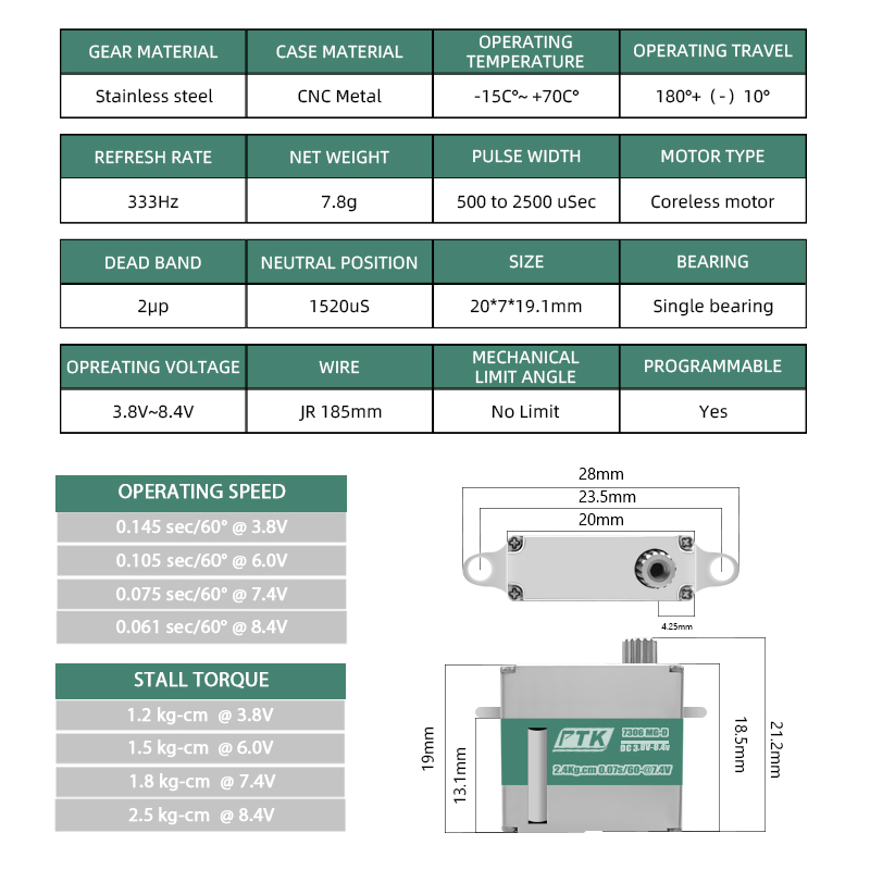 Servo Digital PTK 7306 MG-D 7g - Micro Servo avaliação e preço
